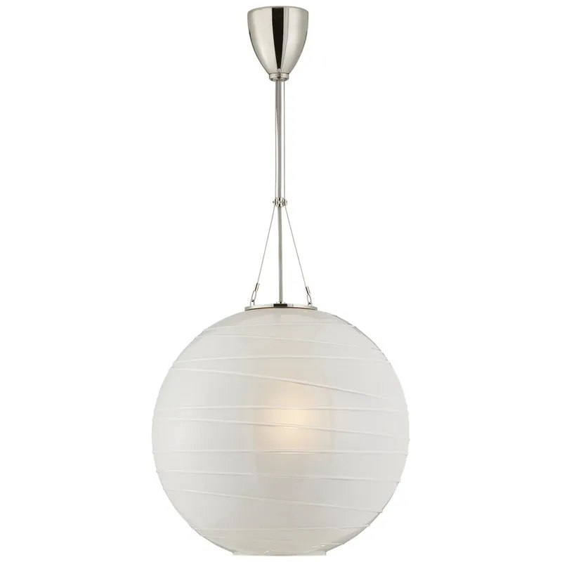 Alexa Hampton Hailey Medium Round Pendant in Polished Nickel with Frosted Glass Ceiling Light W18"