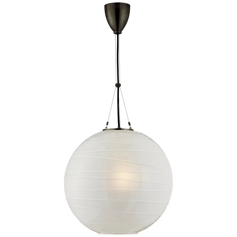Alexa Hampton Hailey Medium Round Pendant in Gun Metal with Frosted Glass Ceiling Light W18"