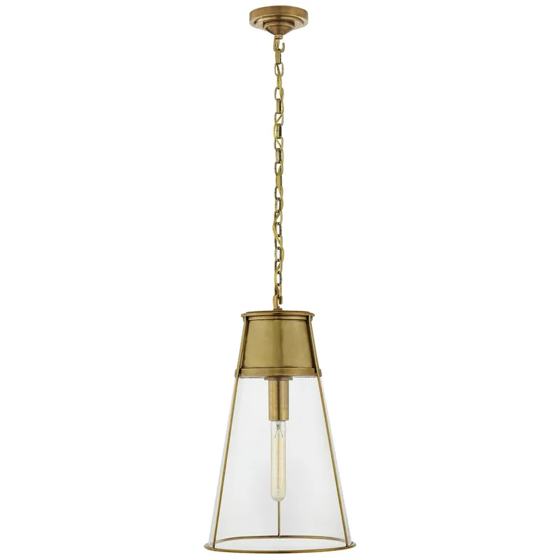 Thomas O'Brien Robinson Large Pendant in Hand-Rubbed Antique Brass with Clear Glass Ceiling Light W11.75" x H19.5"