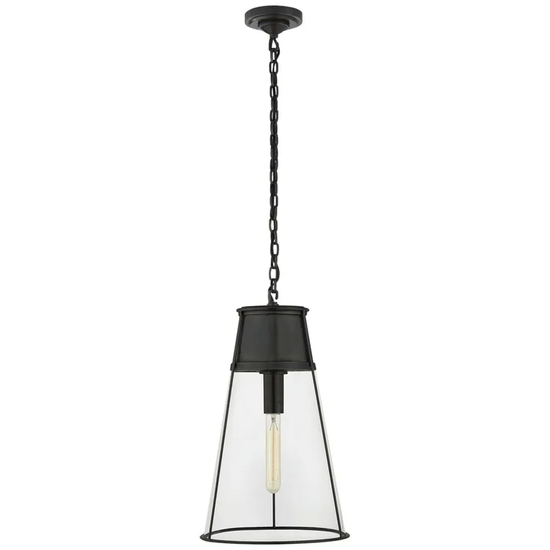 Thomas O'Brien Robinson Large Pendant in Bronze with Clear Glass Ceiling Light W11.75" x H19.5"