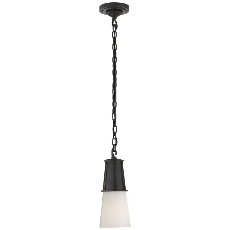 Thomas O'Brien Robinson Small Pendant in Bronze with White Glass Ceiling Light W4.75" x H11.25"