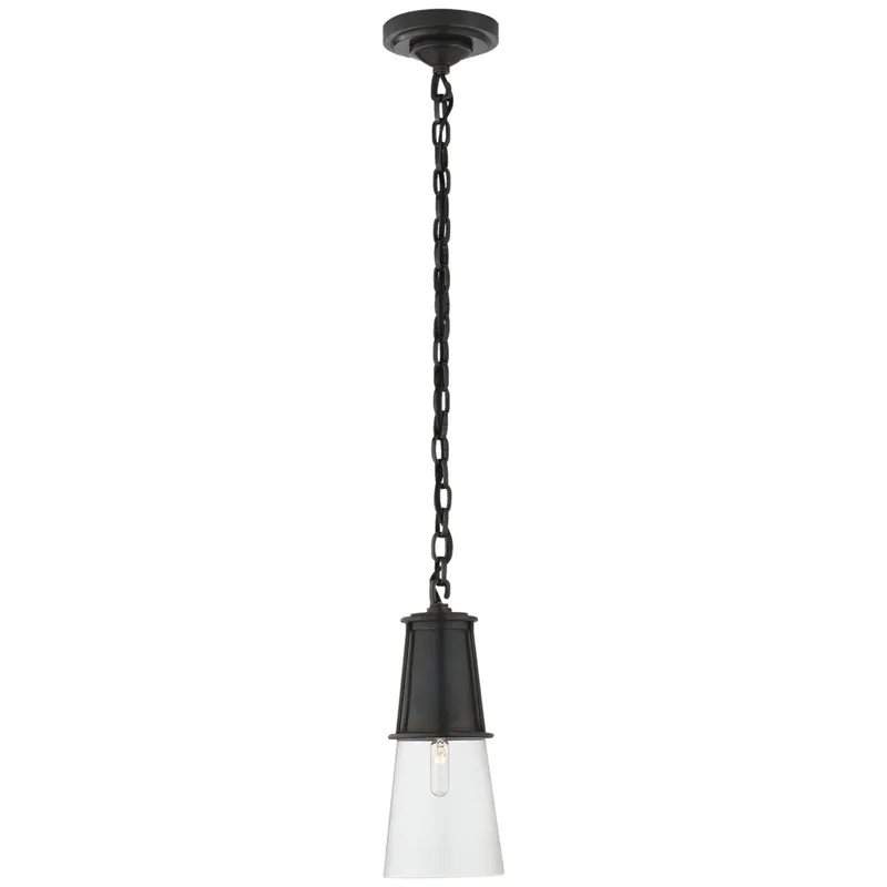 Thomas O'Brien Robinson Small Pendant in Bronze with Clear Glass Ceiling Light W4.75" x H11.25"