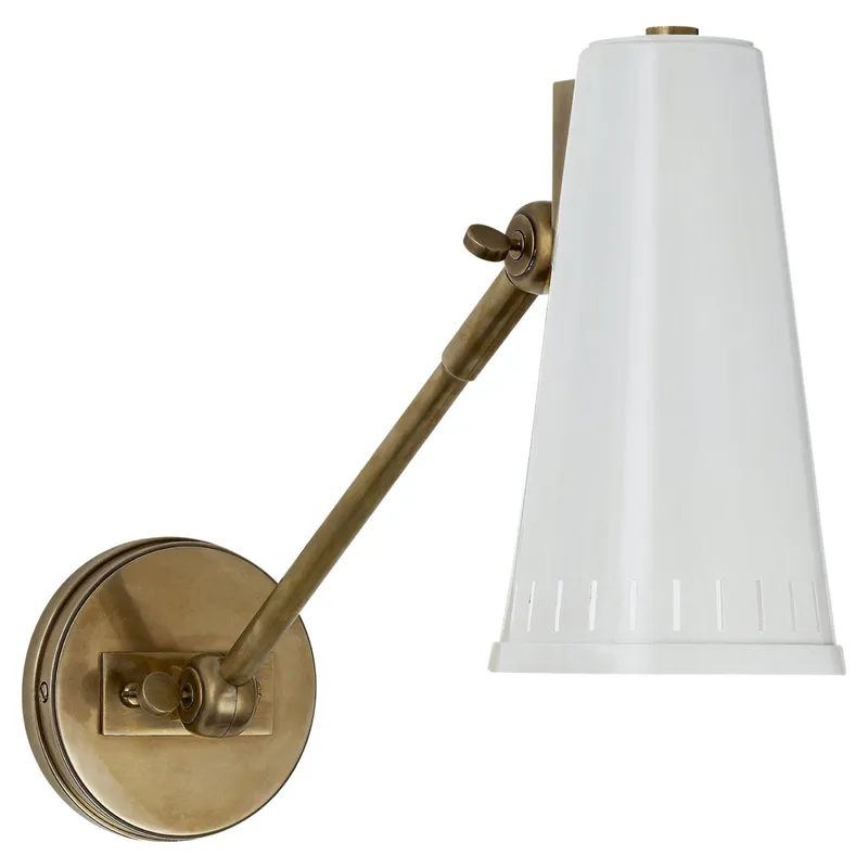 Thomas O'Brien Antonio Adjustable One Arm Wall Lamp in Hand-Rubbed Antique Brass with Antique White Shade Wall Light W4.5" x H8.25"