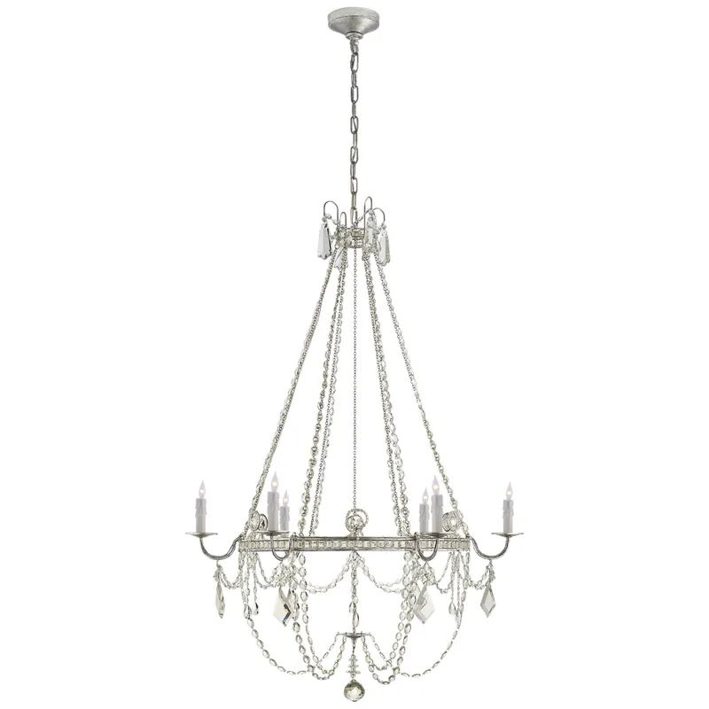 J. Randall Powers Sharon Medium Chandelier in Burnished Silver Leaf with Crystal Trim Ceiling Light W36" x H54"