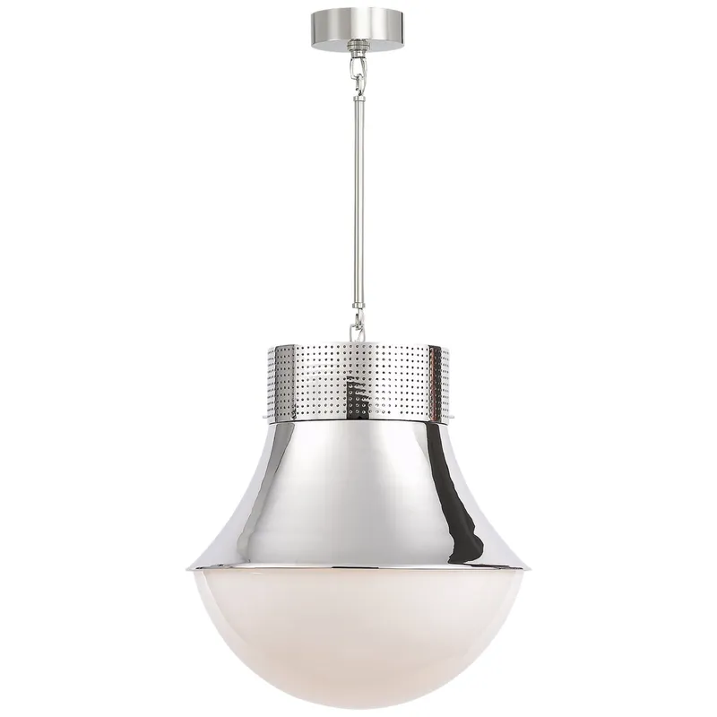 Kelly Wearstler Precision Large Pendant in Polished Nickel with White Glass Ceiling Light W17"