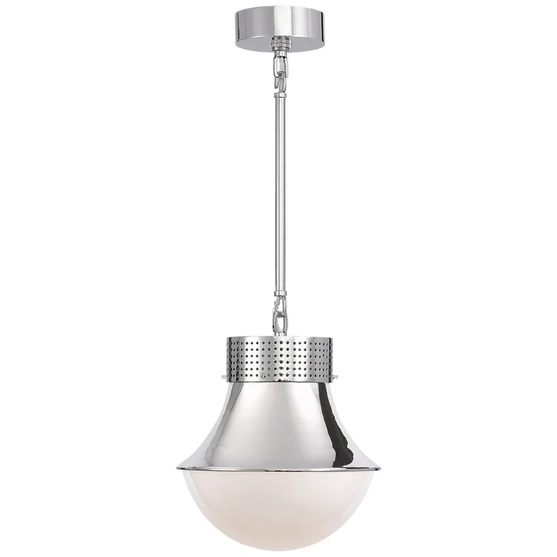 Kelly Wearstler Precision Small Pendant in Polished Nickel with White Glass Ceiling Light W10"