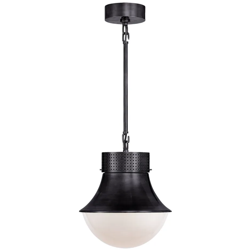 Kelly Wearstler Precision Small Pendant in Bronze with White Glass Ceiling Light W10"