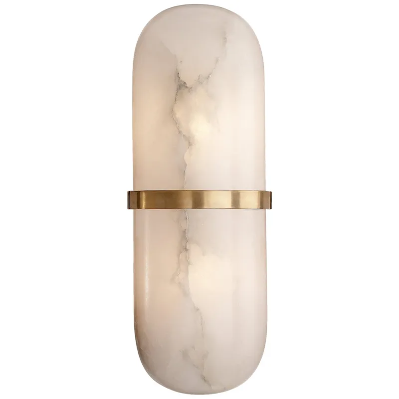 Kelly Wearstler Melange Pill Form Sconce in Antique-Burnished Brass with Alabaster Wall Light W4.25" x H12.5"