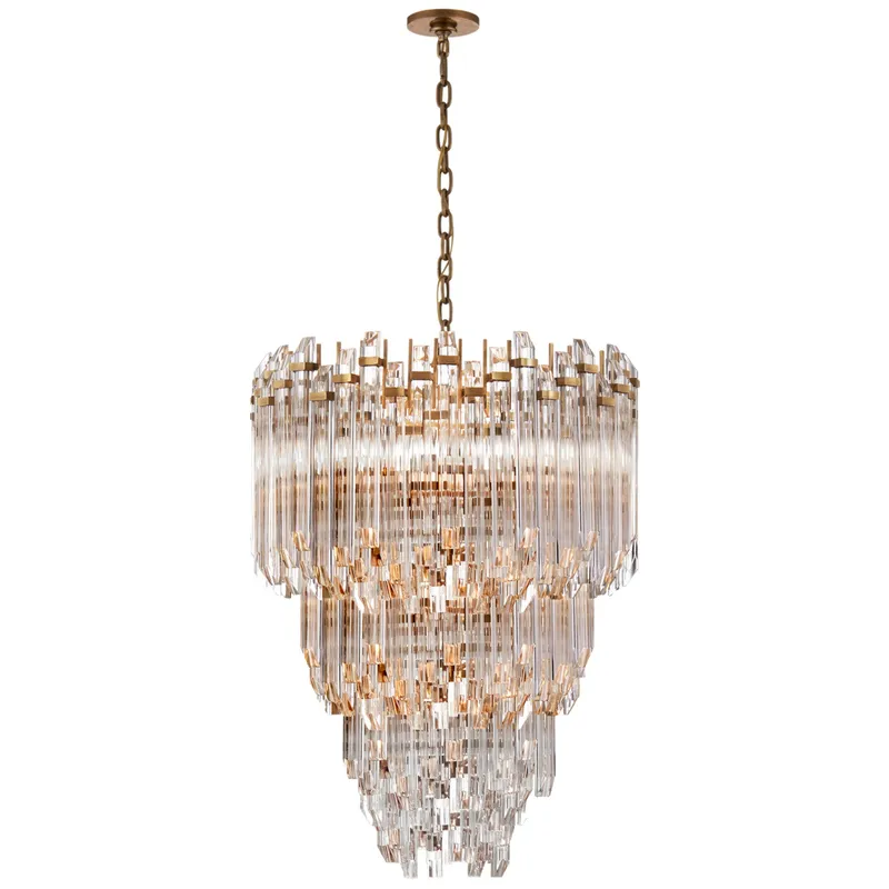 Suzanne Kasler Adele Three-Tier Waterfall Chandelier in Hand-Rubbed Antique Brass with Clear Acrylic Ceiling Light W24" x H36.5"
