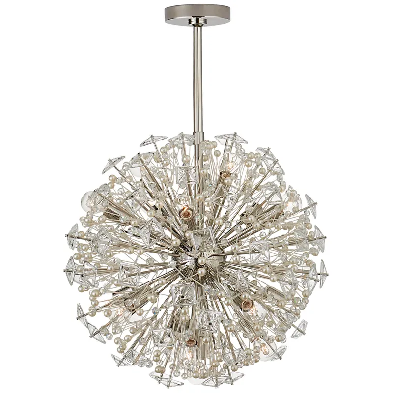 kate spade new york Dickinson Medium Chandelier  in Polished Nickel with Clear Glass and Cream Pearls Ceiling Light W22.25"