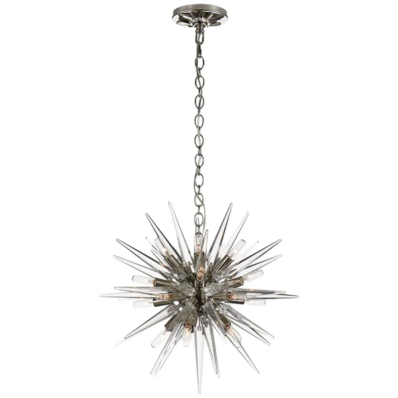 Chapman & Myers Quincy Small Sputnik Chandelier in Polished Nickel with Clear Acrylic Ceiling Light W20" x H20"
