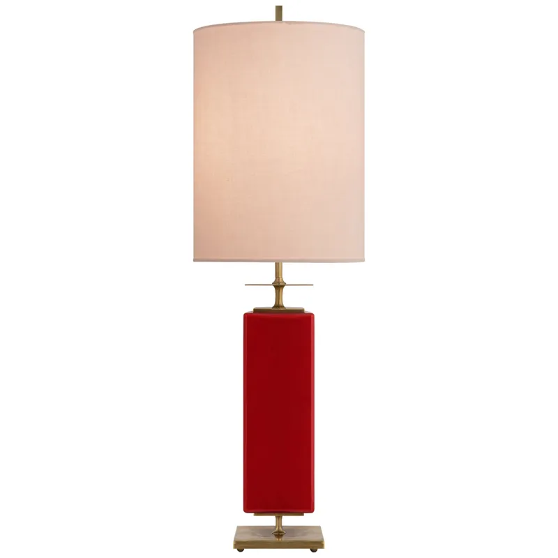 kate spade new york Beekman Table Lamp in Maraschino Reverse Painted Glass with Pink Linen Shade W12" x H37"