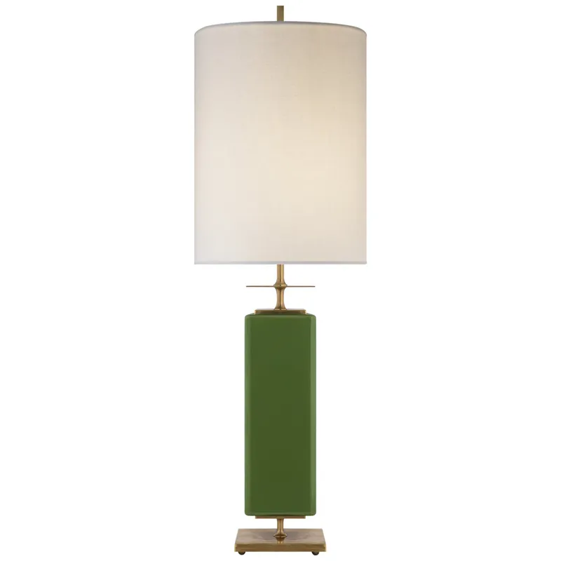 kate spade new york Beekman Table Lamp in Green Reverse Painted Glass with Cream Linen Shade W12" x H37"