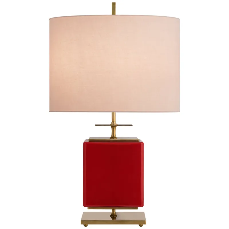 kate spade new york Beekman Small Table Lamp in Maraschino Reverse Painted Glass with Pink Linen Shade W16" x H27.5"