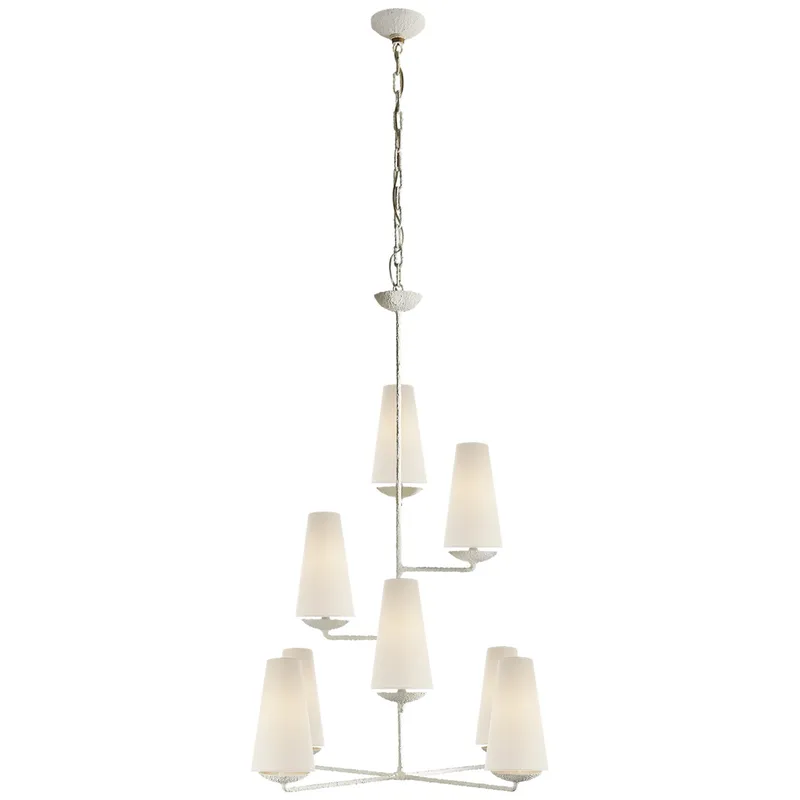 AERIN Fontaine Vertical Chandelier in Plaster with Linen Shades Ceiling Light W34.25" x H45.25"