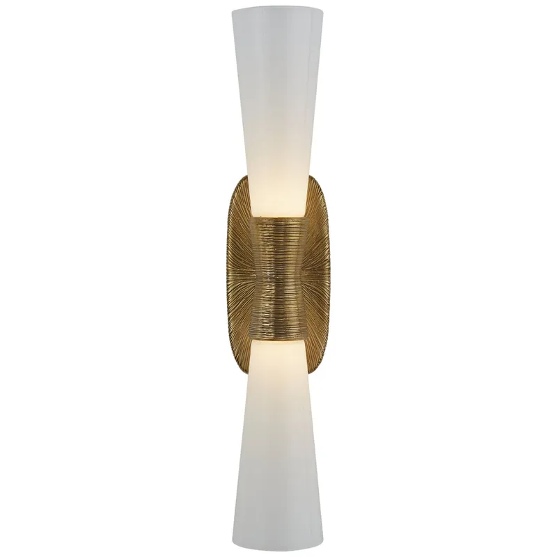 Kelly Wearstler Utopia Large Double Bath Sconce in Gild with White Glass Wall Light W4.75" x H23"