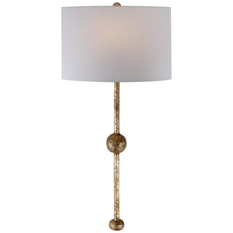 Suzanne Kasler Carey Rail Sconce in Gilded Iron with Linen Shade Wall Light W14.5" x H31"