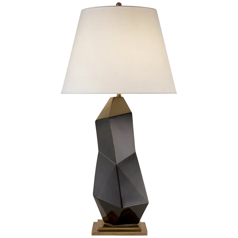 Kelly Wearstler Bayliss Table Lamp in Black with Linen Shade W17" x H31.75"