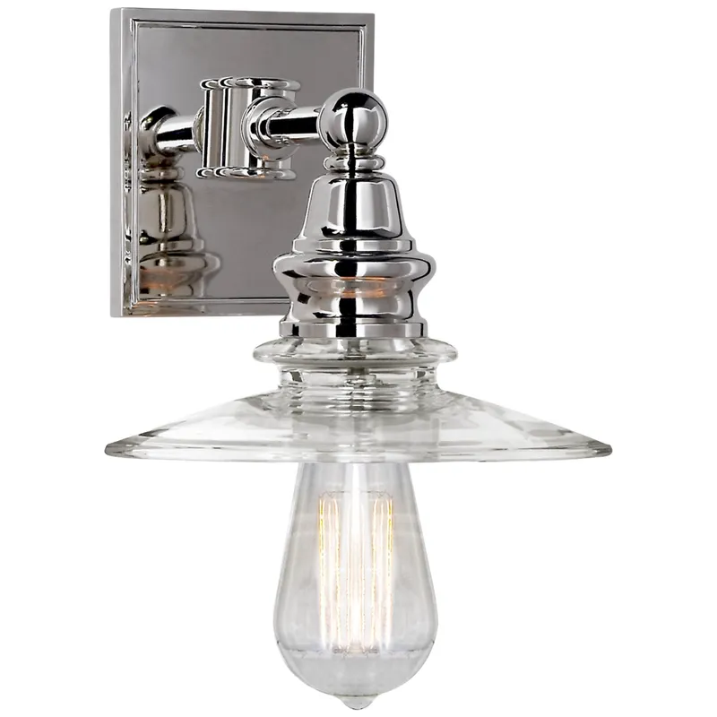 Chapman & Myers Covington Shield Sconce in Polished Nickel with Clear Glass Wall Light W7.75" x H12.75"