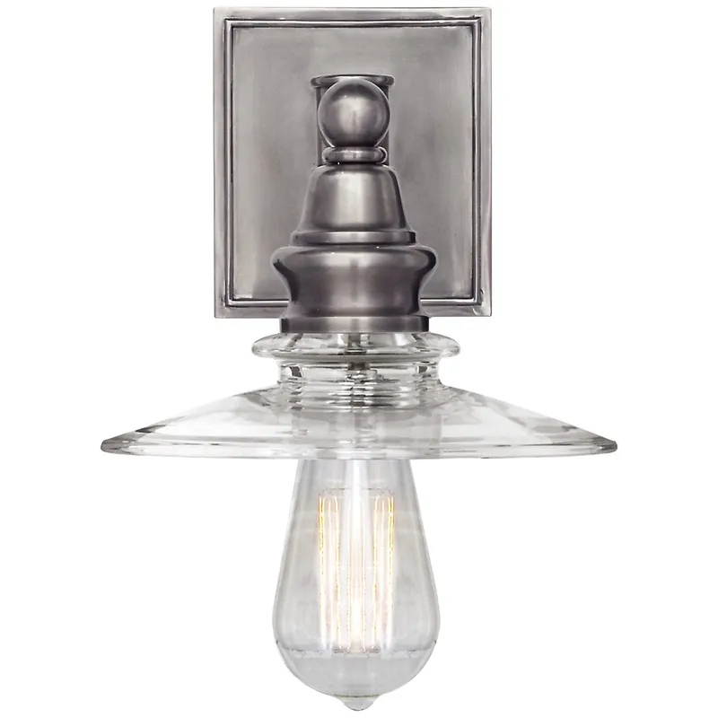 Chapman & Myers Covington Shield Sconce in Antique Nickel with Clear Glass Wall Light W7.75" x H12.75"