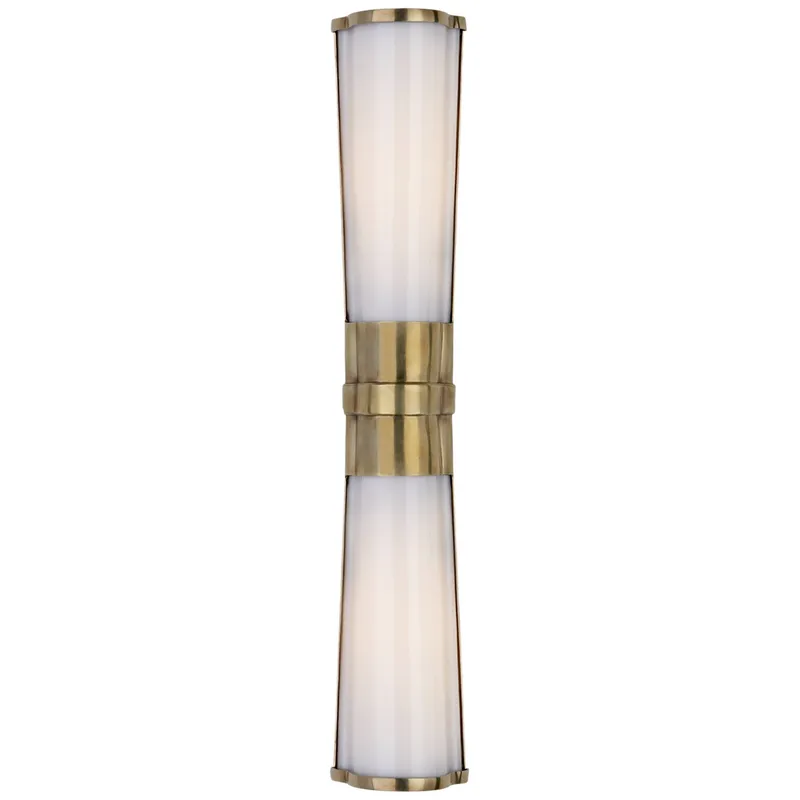 Chapman & Myers Carew Linear Sconce in Antique-Burnished Brass with White Glass Wall Light W4.5" x H24"