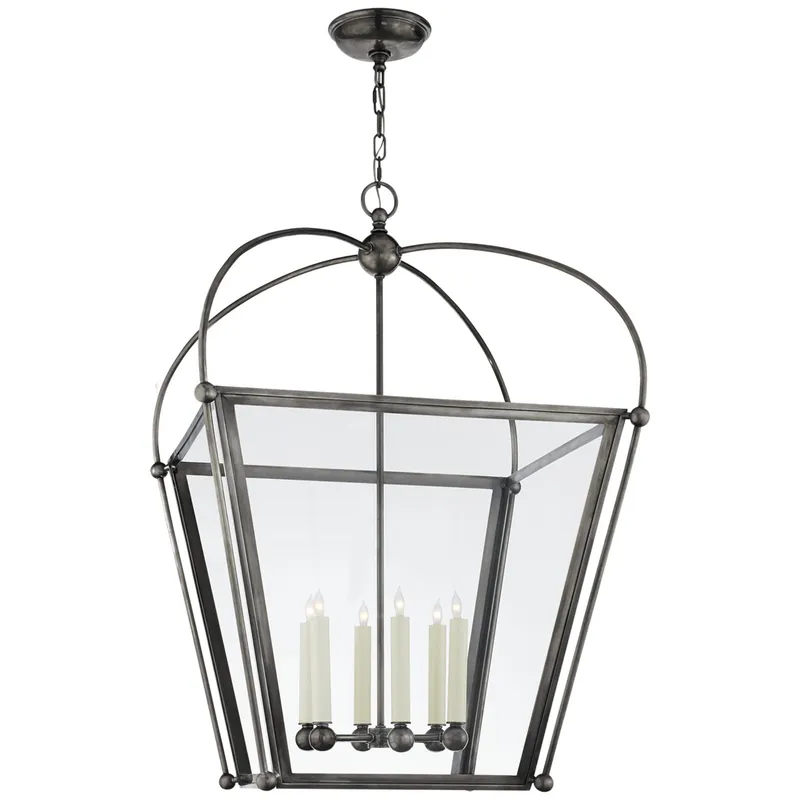 Chapman & Myers Riverside Large Square Lantern in Bronze with Clear Glass Ceiling Light W28.75" x H42.75"