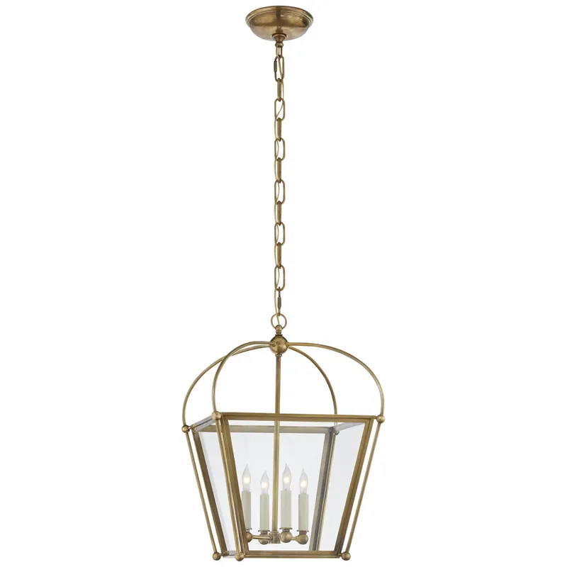 Chapman & Myers Riverside Small Square Lantern in Antique-Burnished Brass with Clear Glass Ceiling Light W13.75" x H20"