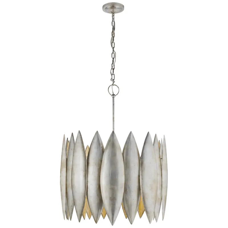 Barry Goralnick Hatton Large Chandelier in Burnished Silver Leaf Ceiling Light W31.25" x H37"