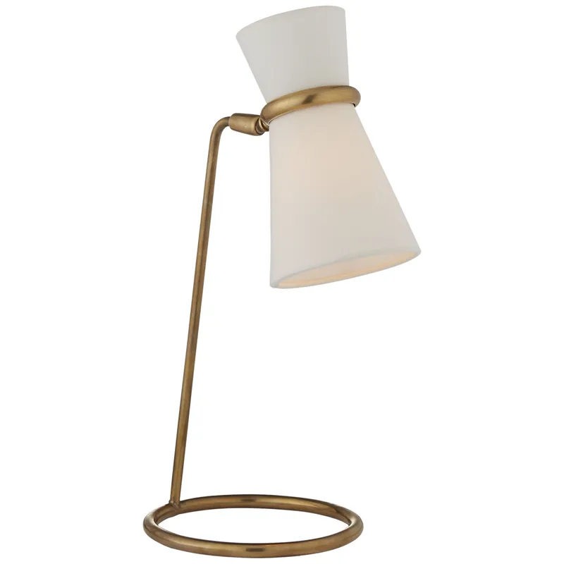 AERIN Clarkson Table Lamp in Hand-Rubbed Antique Brass with Linen Shade W8" x H17"