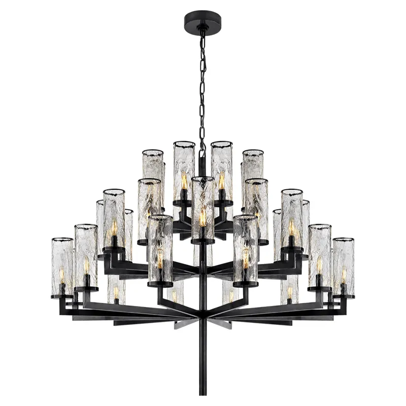 Kelly Wearstler Liaison Triple Tier Chandelier in Bronze with Crackle Glass Ceiling Light W47.5"