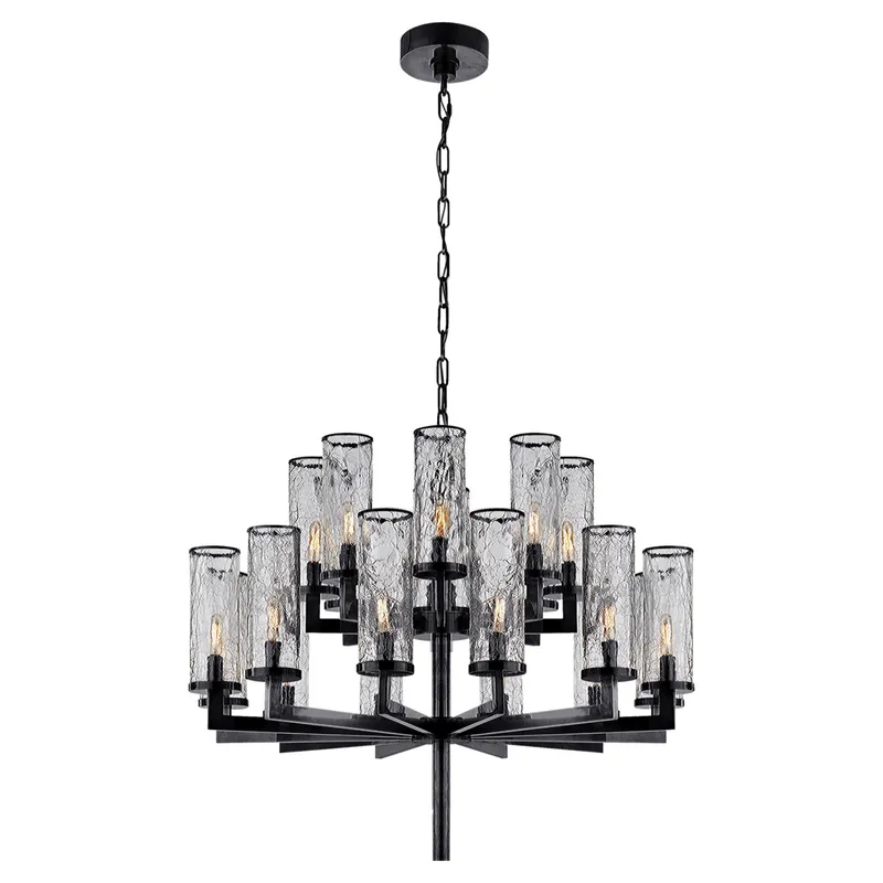 Kelly Wearstler Liaison Double Tier Chandelier in Bronze with Crackle Glass Ceiling Light W34"