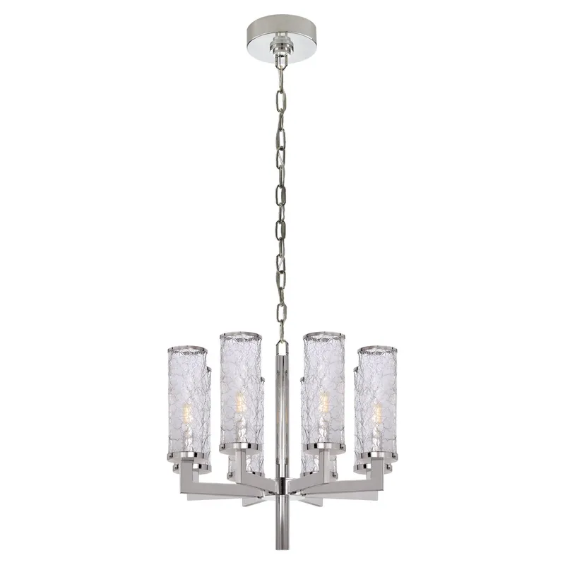 Kelly Wearstler Liaison Single Tier Chandelier in Polished Nickel with Crackle Glass Ceiling Light W20.5"