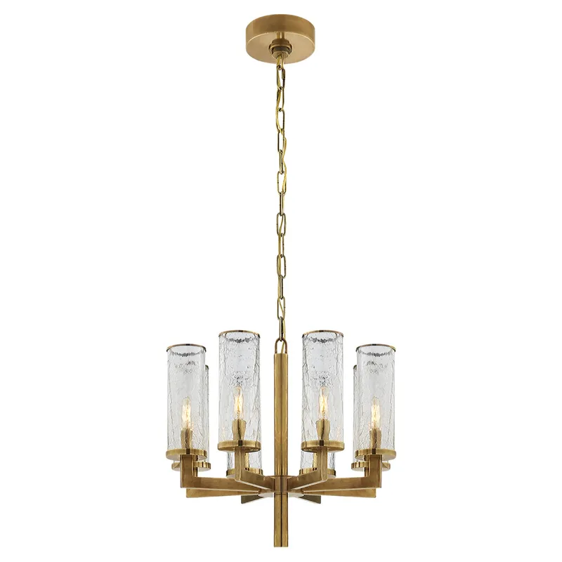 Kelly Wearstler Liaison Single Tier Chandelier in Antique-Burnished Brass with Crackle Glass Ceiling Light W20.5"