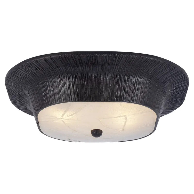 Kelly Wearstler Utopia Round Flush Mount in Aged Iron with Fractured Glass Ceiling Light W14" x H4.25"