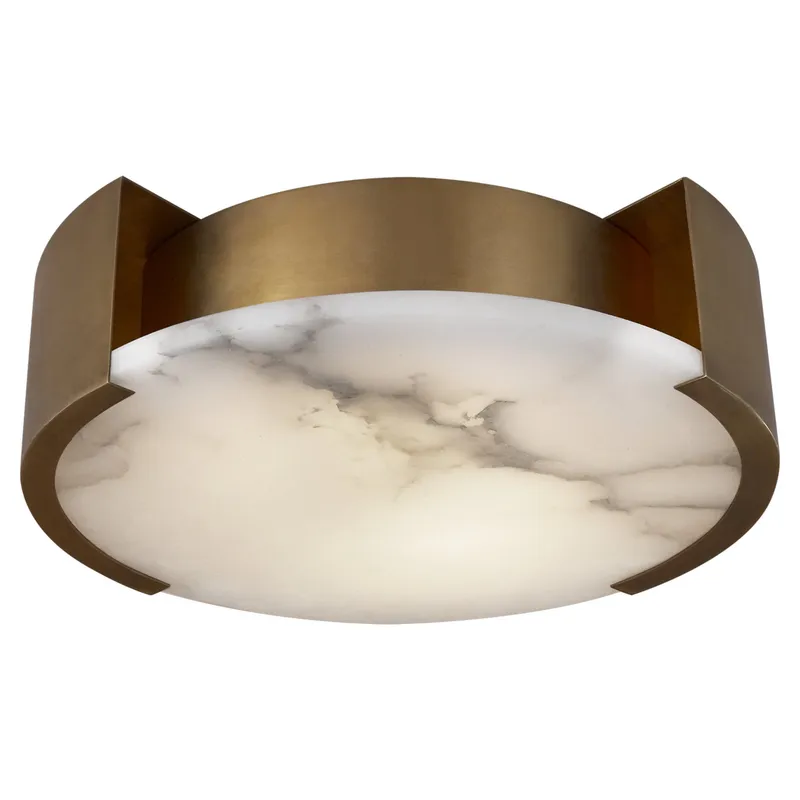 Kelly Wearstler Melange Small Flush Mount in Antique-Burnished Brass with Alabaster Ceiling Light W14" x H4.5"