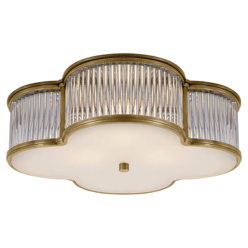 Alexa Hampton Basil 17" Flush Mount in Natural Brass and Clear Glass Rods with Frosted Glass Ceiling Light W17.25" x H5"