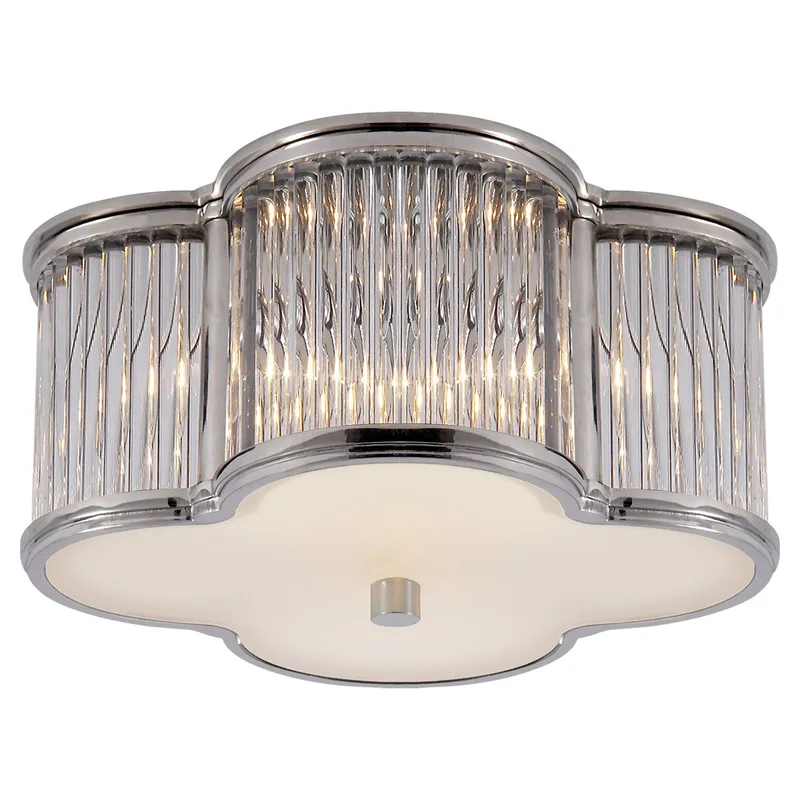 Alexa Hampton Basil Small Flush Mount in Polished Nickel and Clear Glass Rods with Frosted Glass Ceiling Light W11.25" x H5.25"