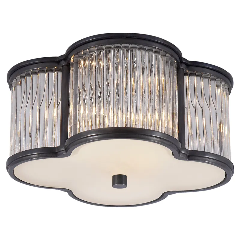 Alexa Hampton Basil Small Flush Mount in Gun Metal and Clear Glass Rods with Frosted Glass Ceiling Light W11.25" x H5.25"