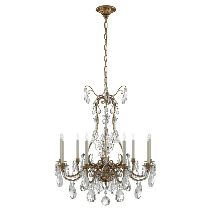 Thomas O'Brien Yves Chandelier in Gilded Iron with Crystal Ceiling Light W31"