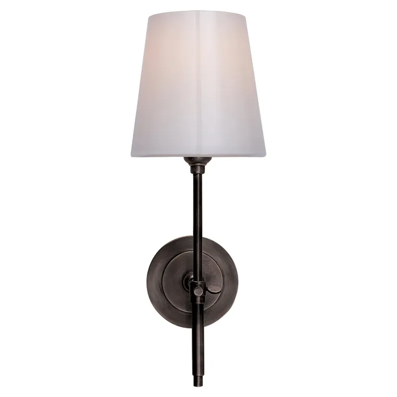 Thomas O'Brien Bryant Sconce in Bronze with White Glass Shade Wall Light W5.5" x H14.5"