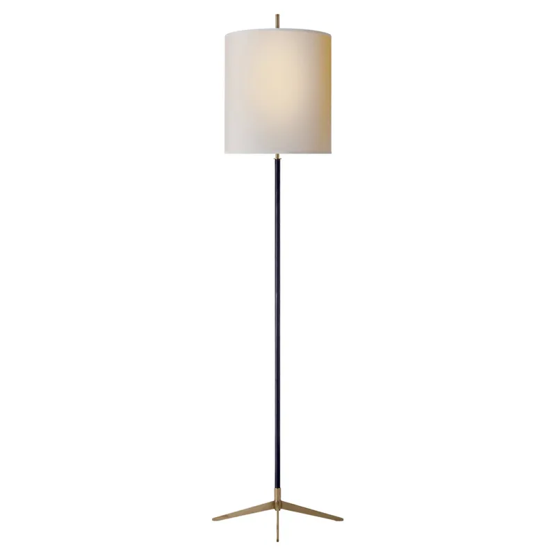 Thomas O'Brien Caron Floor Lamp in Bronze with Hand-Rubbed Antique Brass accents with Natural Paper Shade W16" x H67.5"