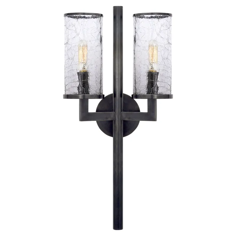 Kelly Wearstler Liaison Double Sconce in Bronze with Crackle Glass Wall Light W9.5" x H19"