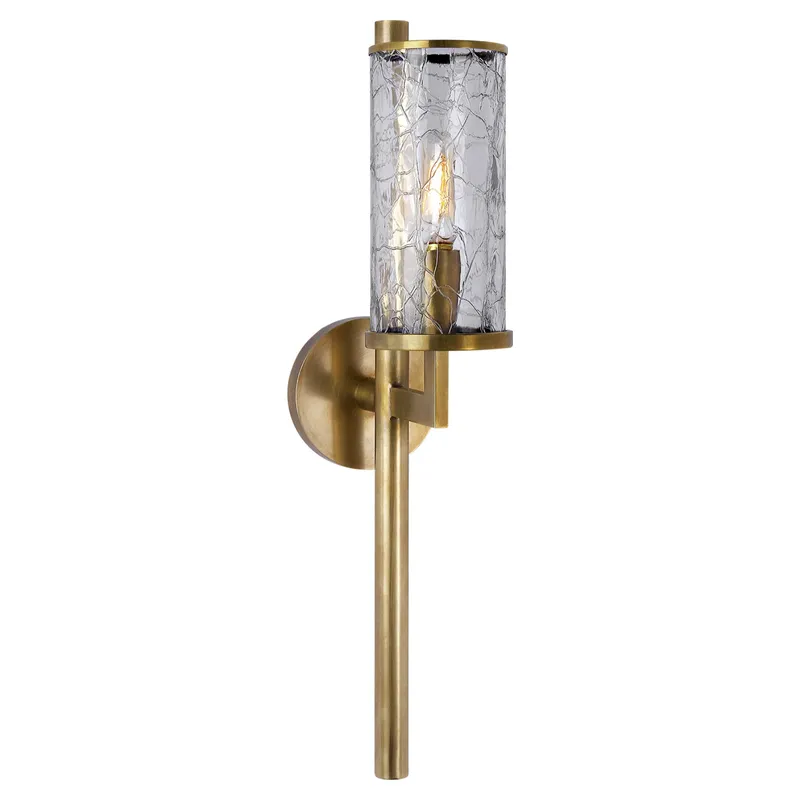 Kelly Wearstler Liaison Single Sconce in Antique-Burnished Brass with Crackle Glass Wall Light W4" x H19"