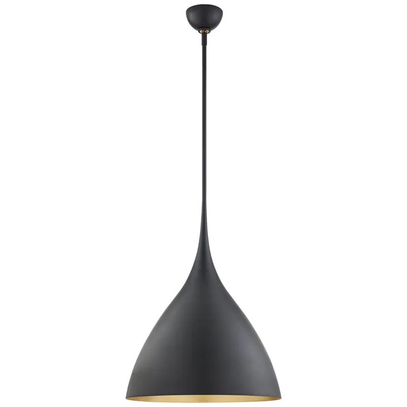 AERIN Agnes Medium Pendant in Matte Black with Gild Interior Ceiling Light W18"