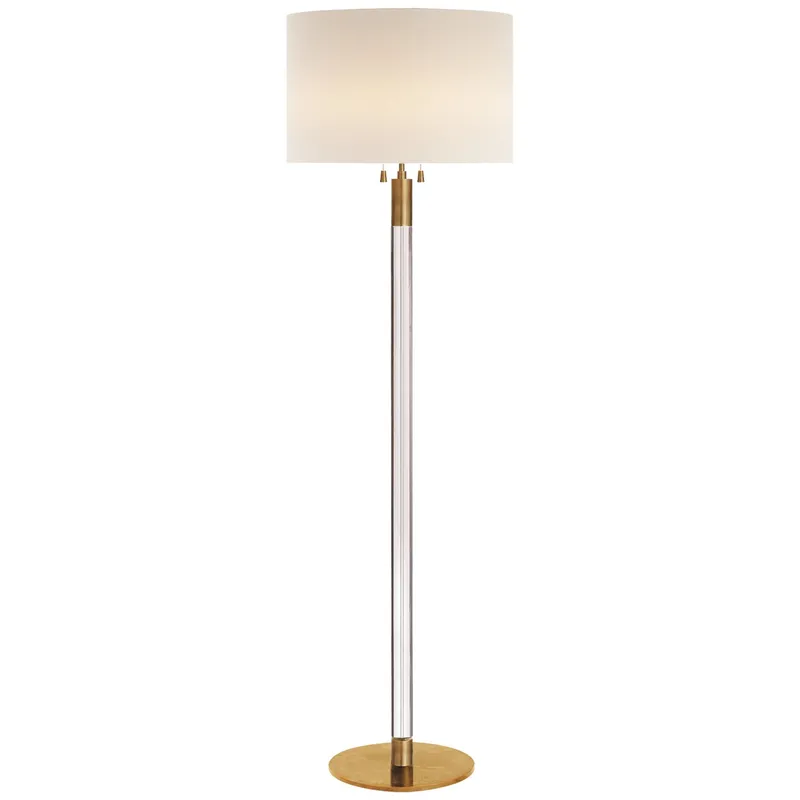 AERIN Riga Floor Lamp in Hand-Rubbed Antique Brass and Clear Glass with Linen Shade W20" x H60"