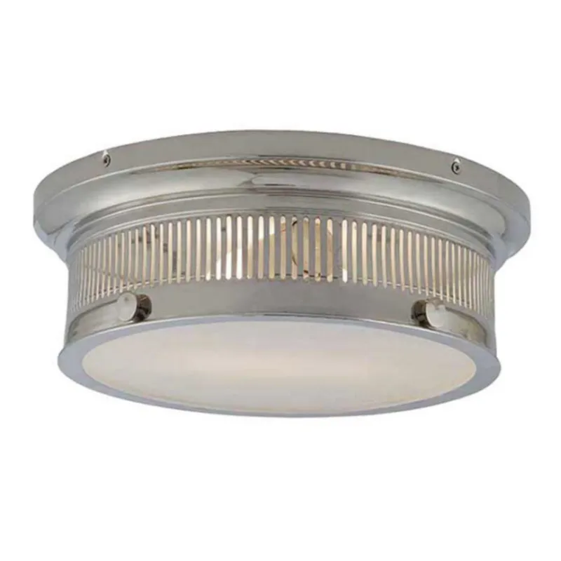 Chapman & Myers Alderly Small Flush Mount in Polished Nickel with White Glass Ceiling Light W13" x H4.25"