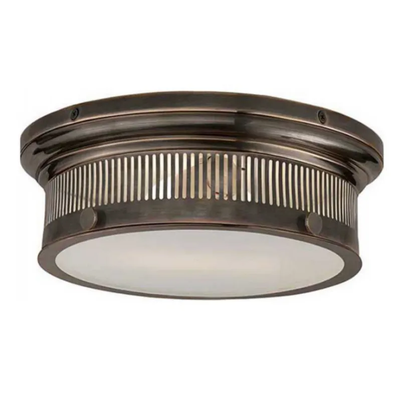 Chapman & Myers Alderly Small Flush Mount in Bronze with White Glass Ceiling Light W13" x H4.25"