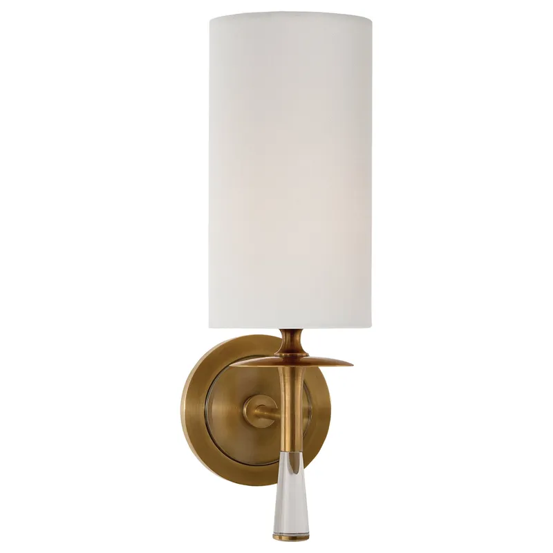 AERIN Drunmore Single Sconce in Hand-Rubbed Antique Brass and Crystal with Linen Shade Wall Light W4.5" x H14.25"