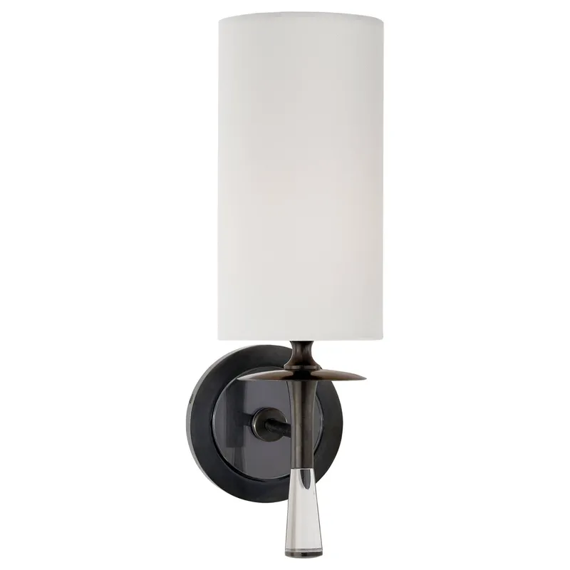 AERIN Drunmore Single Sconce in Bronze and Crystal with Linen Shade Wall Light W4.5" x H14.25"