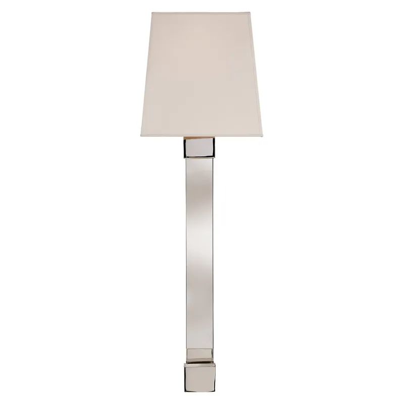 Chapman & Myers Edgar Large Sconce in Polished Nickel and Crystal with Silk Shade Wall Light W8" x H26.25"